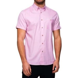 Ted Baker Wallabi Slim Fit Oxford Shirt Pink Short Sleeve Preppy Sz 5 / Us XL